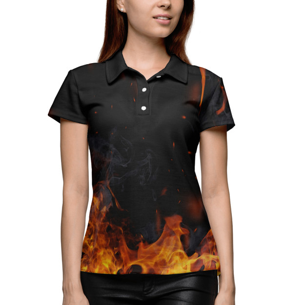 Женское поло с изображением Огонь цвета Белый