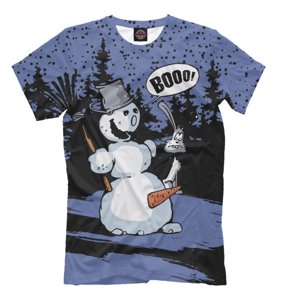 Мужская футболка с изображением Страшный снеговик цвета Белый