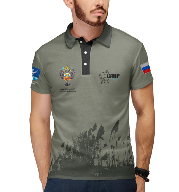 Мужское поло с изображением Карпфишинг в России цвета Белый