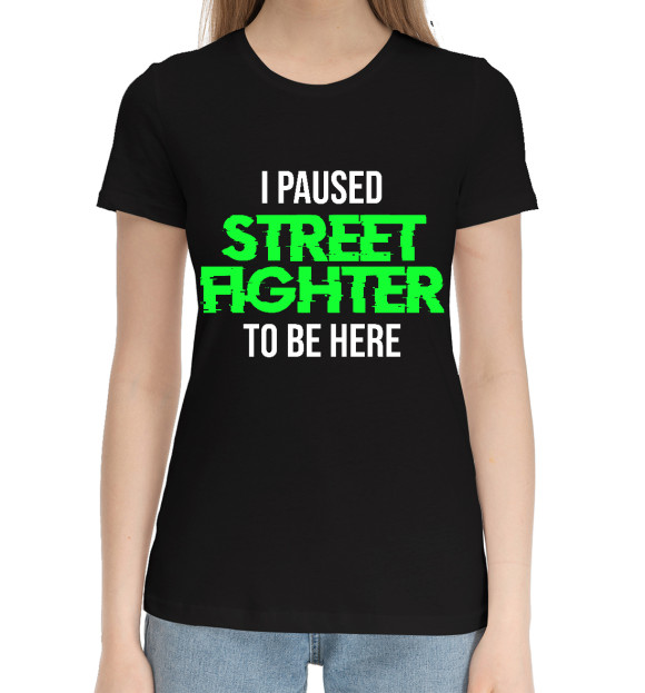 Женская хлопковая футболка с изображением I Paused Street Fighter цвета Черный