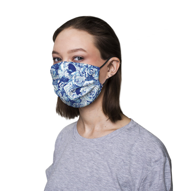 Маска двухслойная с притом Голубые розы цвета Белый Маска двухслойная с изображением Голубые розы цвета Белый