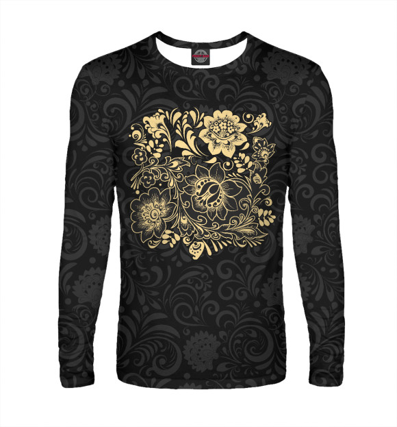 Мужской лонгслив с изображением Славянский узор (хохломской орнамент) цвета Белый