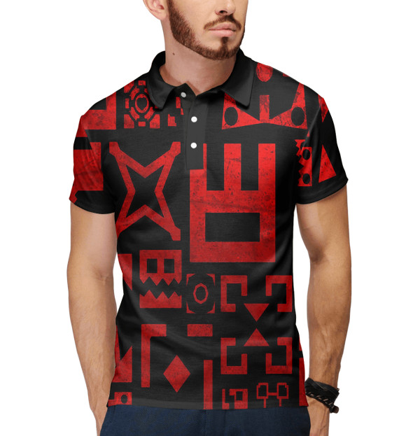 Мужское поло с притом Geometry Dash цвета Белый Мужское поло с изображением Geometry Dash цвета Белый