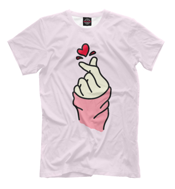 Мужская футболка с изображением Корейское сердечко цвета Белый