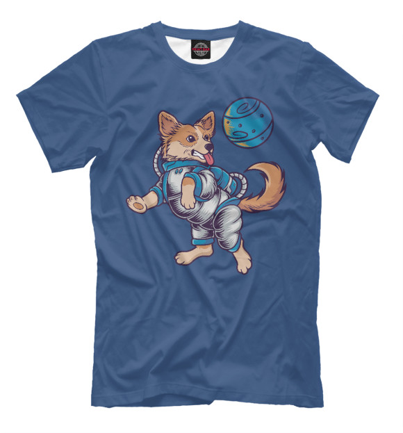Мужская футболка с изображением Собачка в космосе цвета Белый