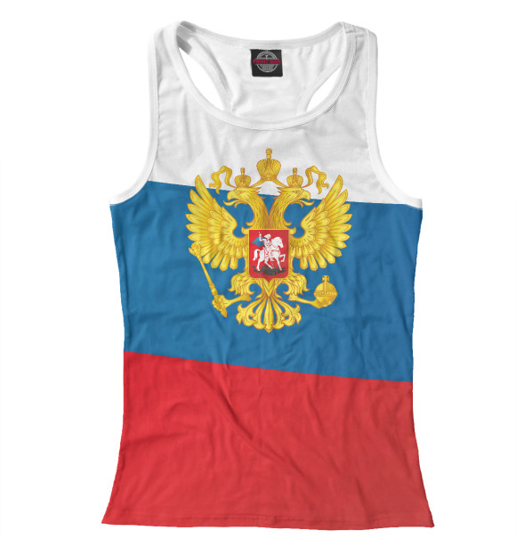 Женская майка-борцовка с изображением Триколор Герб России цвета Белый
