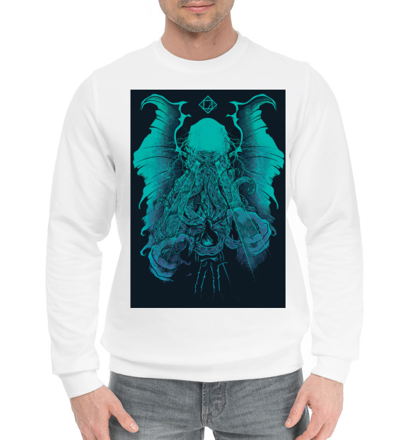 Мужской хлопковый свитшот с изображением Ктулху цвета Белый