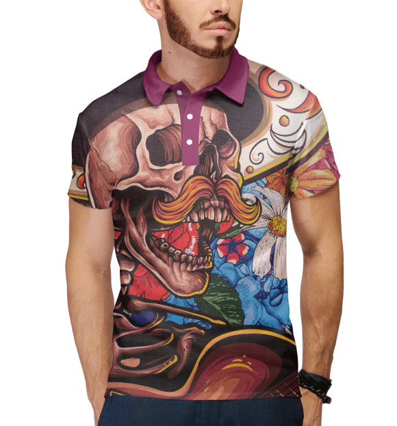 Мужское поло с притом Лос мучачос цвета Белый Мужское поло с изображением Лос мучачос цвета Белый