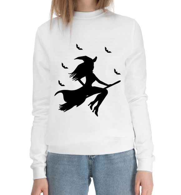 Женский хлопковый свитшот с изображением Witch цвета Белый
