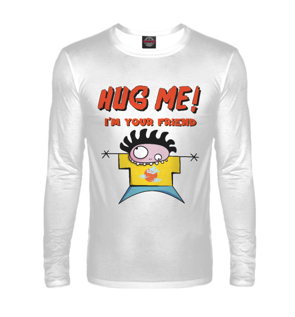 Мужской лонгслив с притом Hug me (обнимашки) цвета Белый Мужской лонгслив с изображением Hug me (обнимашки) цвета Белый