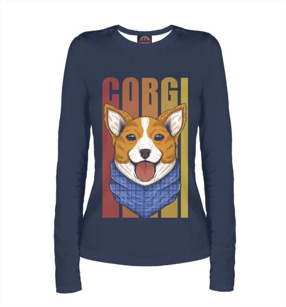 Женский лонгслив с изображением CORGI цвета Белый