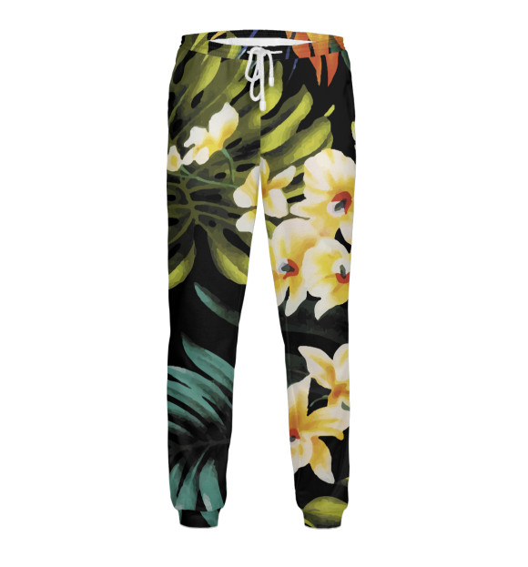 Мужские спортивные штаны с изображением Яркие цветы в летнюю ночь цвета Белый