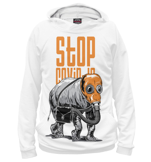 Мужское худи с изображением Stop Covid-19 цвета Белый