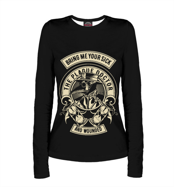 Женский лонгслив с изображением The plague doctor цвета Белый