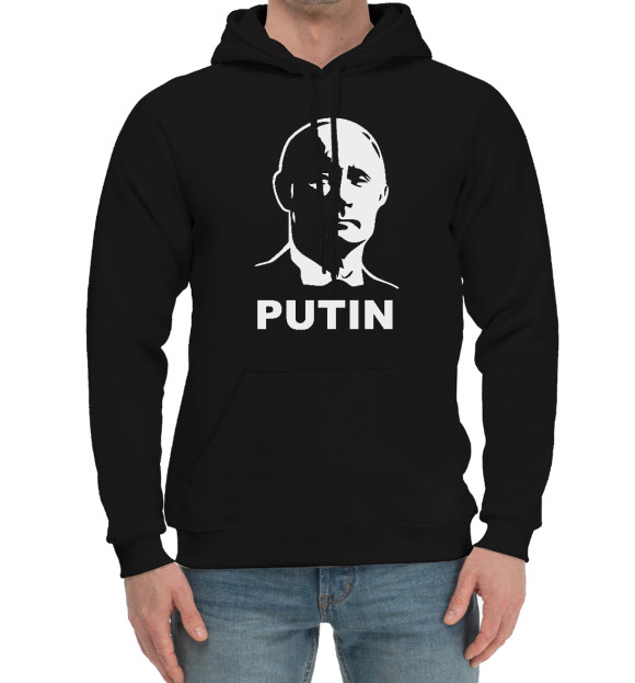 Мужской хлопковый худи с изображением Putin цвета Черный