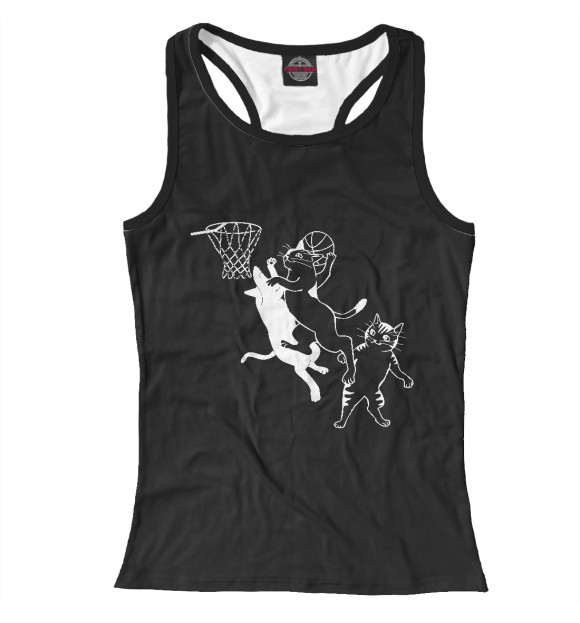 Женская майка-борцовка с изображением Кошачий Баскетбол цвета Белый