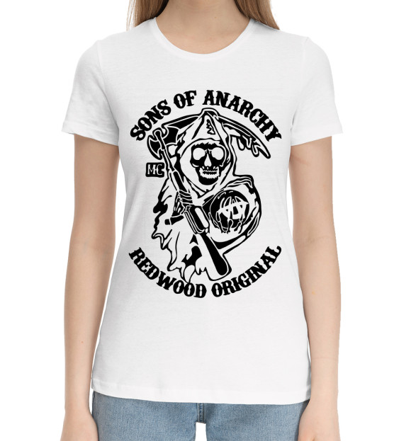 Женская хлопковая футболка с изображением Анархия цвета Белый