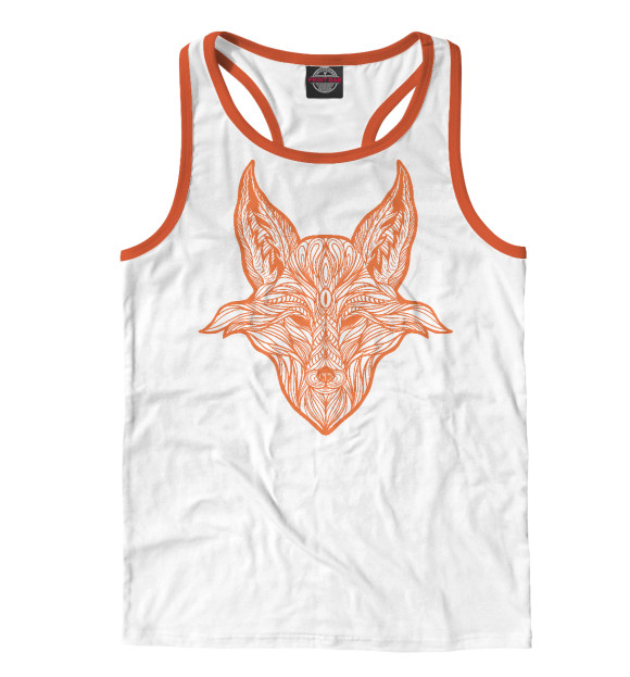 Мужская майка-борцовка с изображением Рыжая лиса с узорами цвета Белый