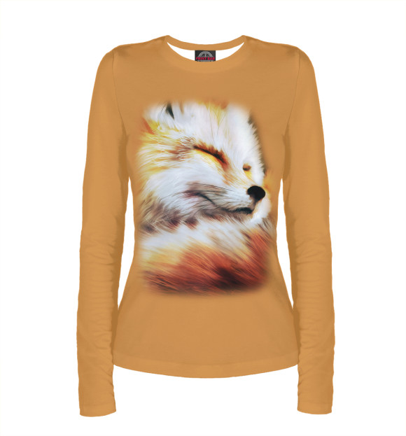 Женский лонгслив с притом Лисичка цвета Белый Женский лонгслив с изображением Лисичка цвета Белый