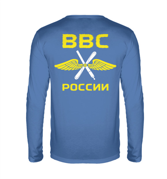 Мужской лонгслив с изображением ВОЕННО-ВОЗДУШНЫЕ СИЛЫ (синий фон) цвета Белый