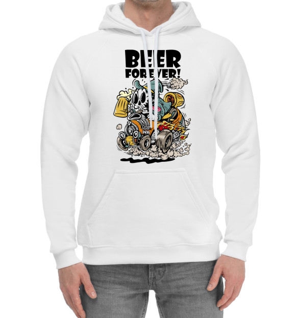 Мужской хлопковый худи с изображением Beer forever цвета Белый