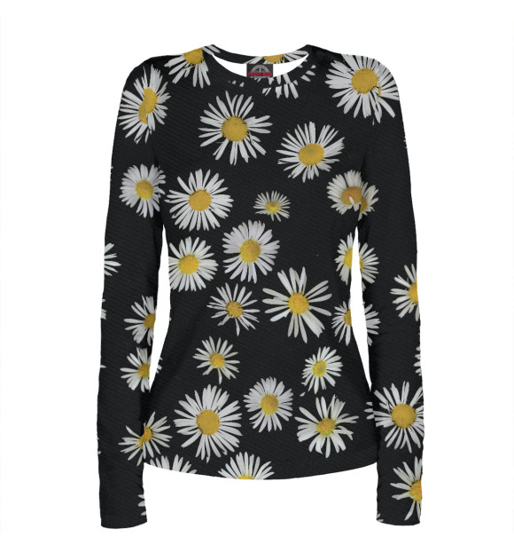 Женский лонгслив с изображением Ромашка трям цвета Белый