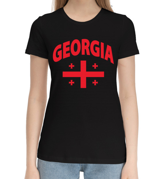 Женская хлопковая футболка с изображением Грузия цвета Черный