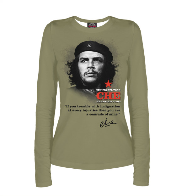 Женский лонгслив с изображением Che (фон хаки) цвета Белый
