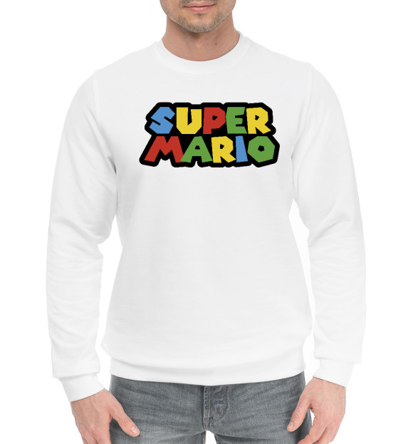 Мужской хлопковый свитшот с изображением Super Mario цвета Белый