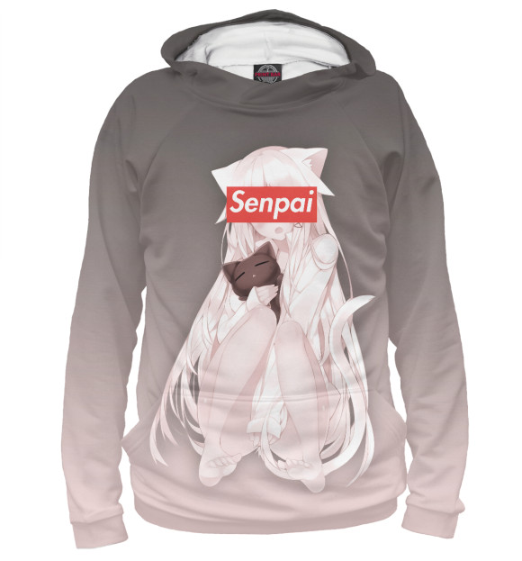 Мужское худи с изображением Senpai цвета Белый