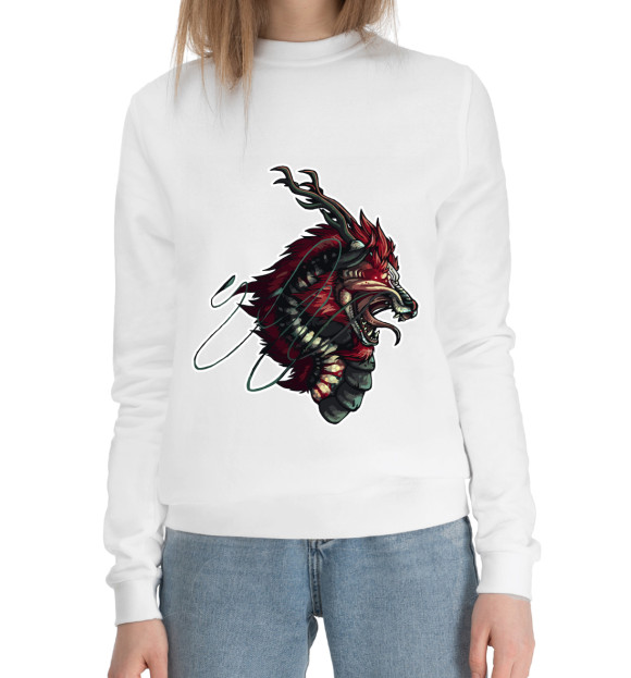 Женский хлопковый свитшот с изображением Дракон цвета Белый
