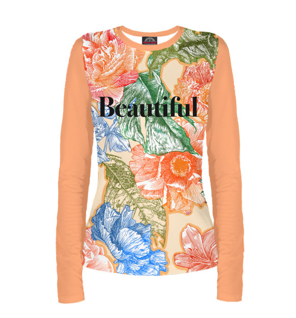 Женский лонгслив с изображением Сухоцветы на персиковом фоне цвета Белый