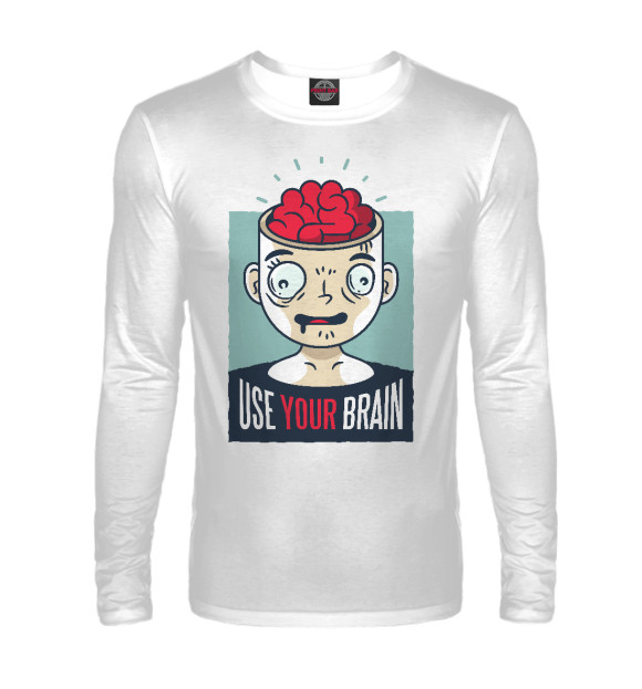 Мужской лонгслив с изображением Use your brain цвета Белый