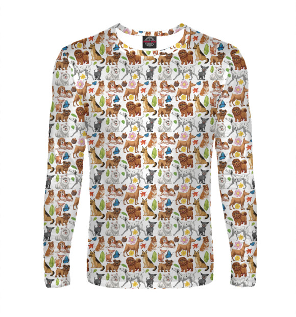 Мужской лонгслив с изображением Собачий фон цвета Белый