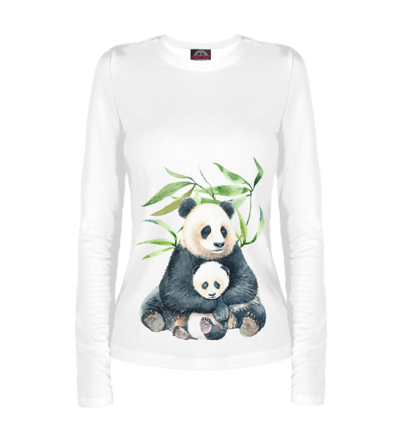 Женский лонгслив с изображением Панда с детенышем цвета Белый