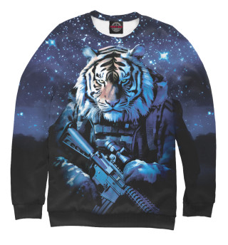 Мужской свитшот Тигр солдат снег и звезды