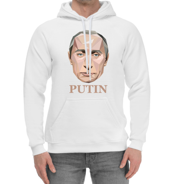 Мужской хлопковый худи с изображением Путин Мозаика цвета Белый