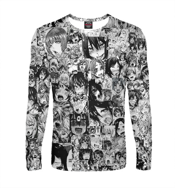 Мужской лонгслив с изображением Ahegao | Ахэгао цвета Белый