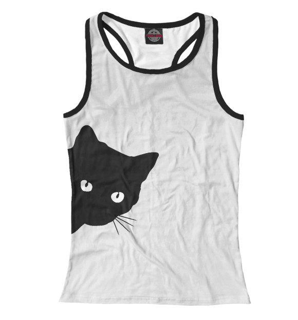 Женская майка-борцовка с изображением Любопытная киса цвета Белый