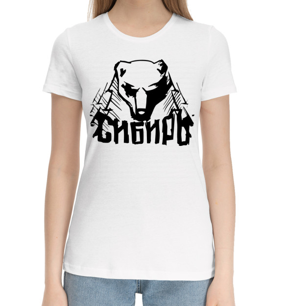 Женская хлопковая футболка с изображением Сибирь цвета Белый