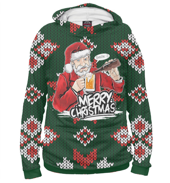 Женское худи с изображением Merry Christmas цвета Белый