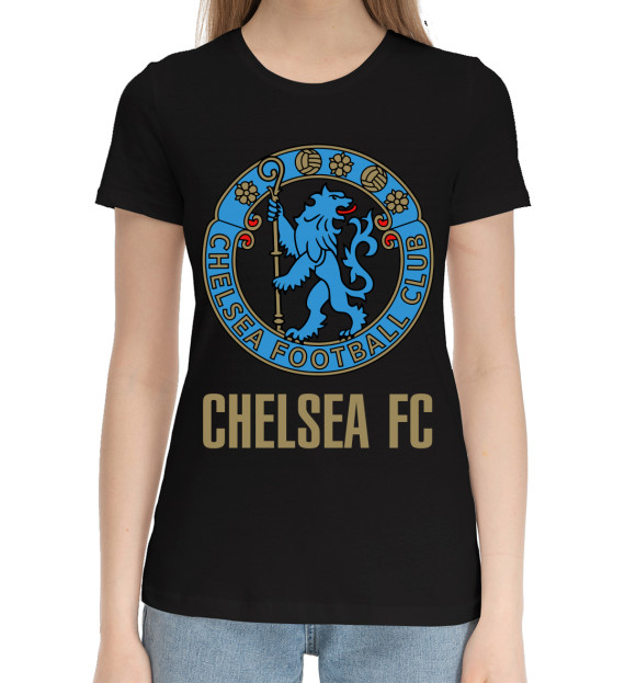 Женская хлопковая футболка с изображением Chelsea цвета Черный