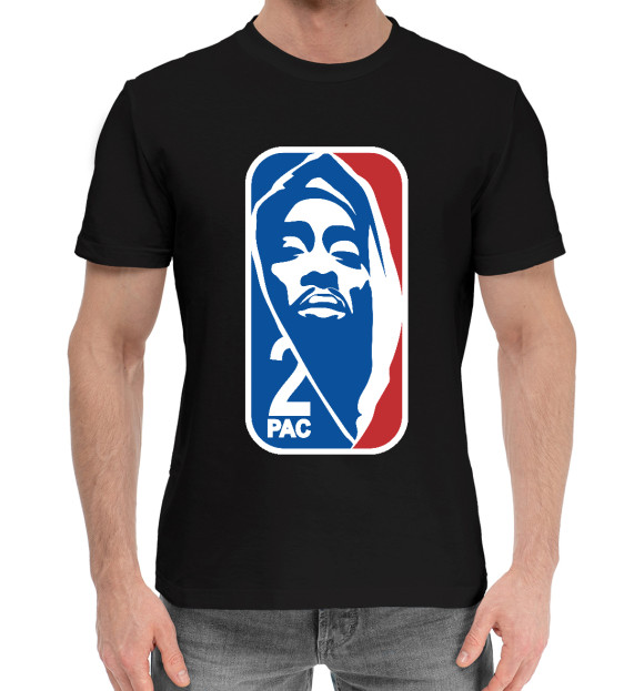 Мужская хлопковая футболка с изображением 2PAC цвета Черный