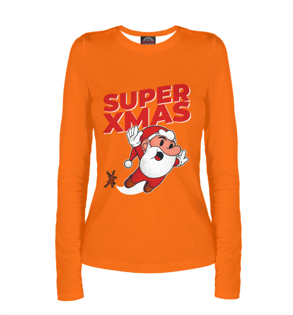 Женский лонгслив с изображением Super Christmas цвета Белый