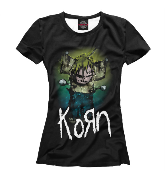 Женская футболка с изображением Korn кукла вуду цвета Белый
