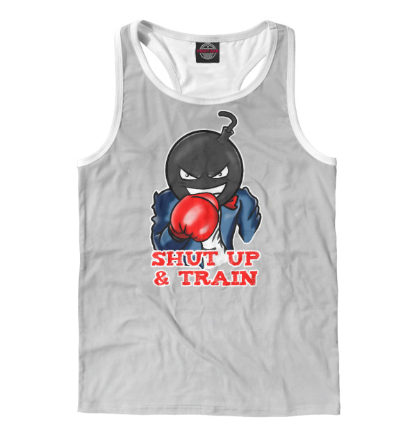 Мужская майка-борцовка с изображением LilBomb Shut Up and Train цвета Белый