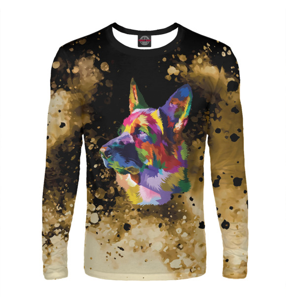 Мужской лонгслив с изображением Colorful German Shepherd цвета Белый