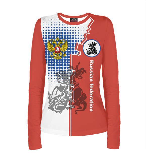 Женский лонгслив с изображением Россия цвета Белый