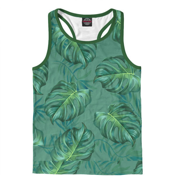 Мужская майка-борцовка с изображением Тропический рай монстеры цвета Белый