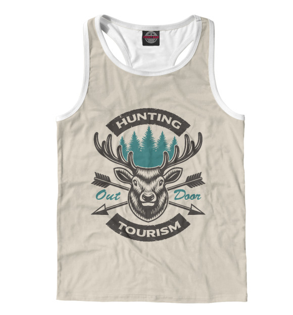 Мужская майка-борцовка с изображением Охотничий туризм цвета Белый